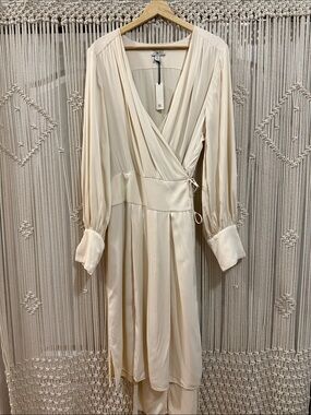 Banana Republic NWT Cream Wrap Midi Multi-Slit Dress with Long Sleeves